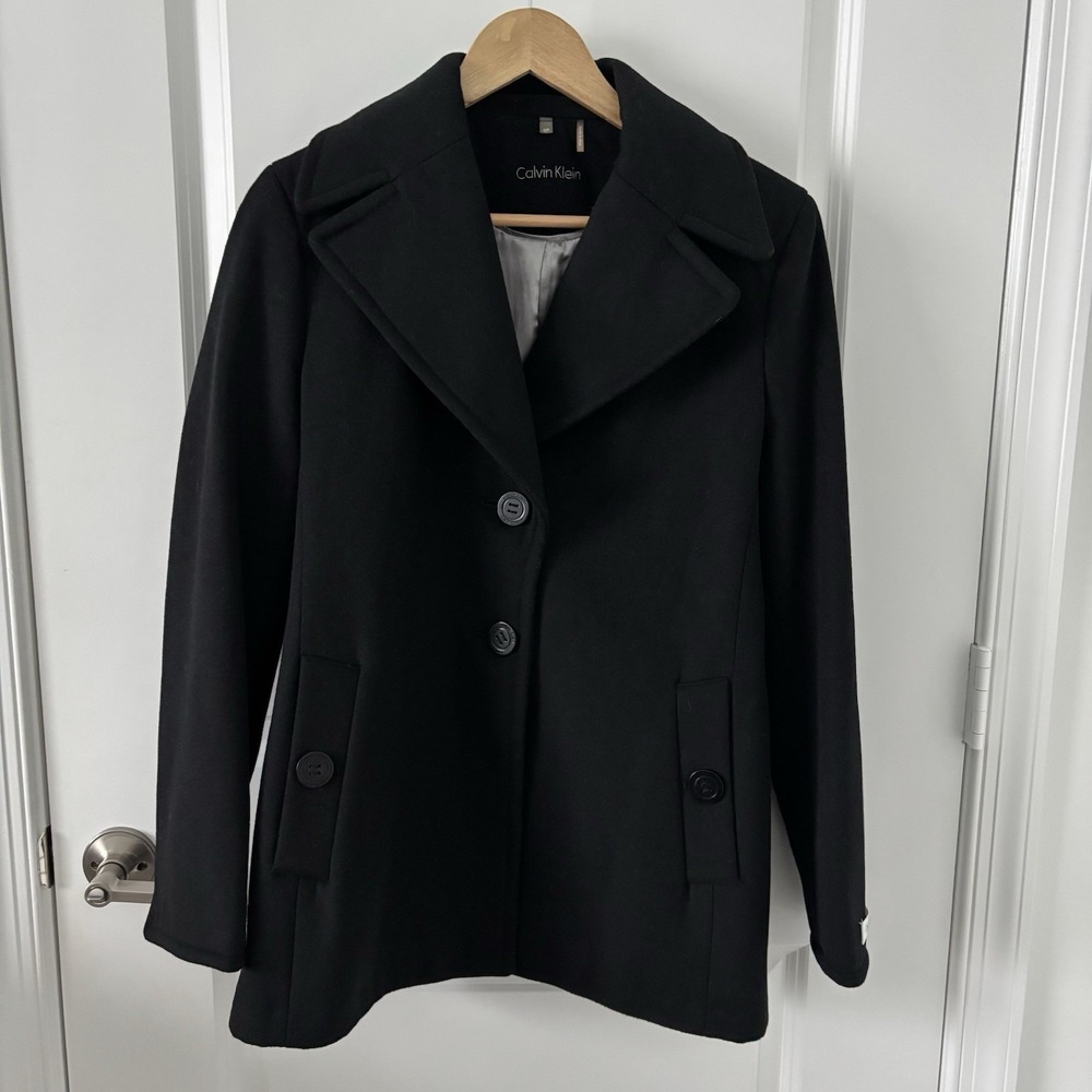Calvin Klein | Women's Size 6P Pea Coat Wool Blend Preppy Academia Quiet Luxury